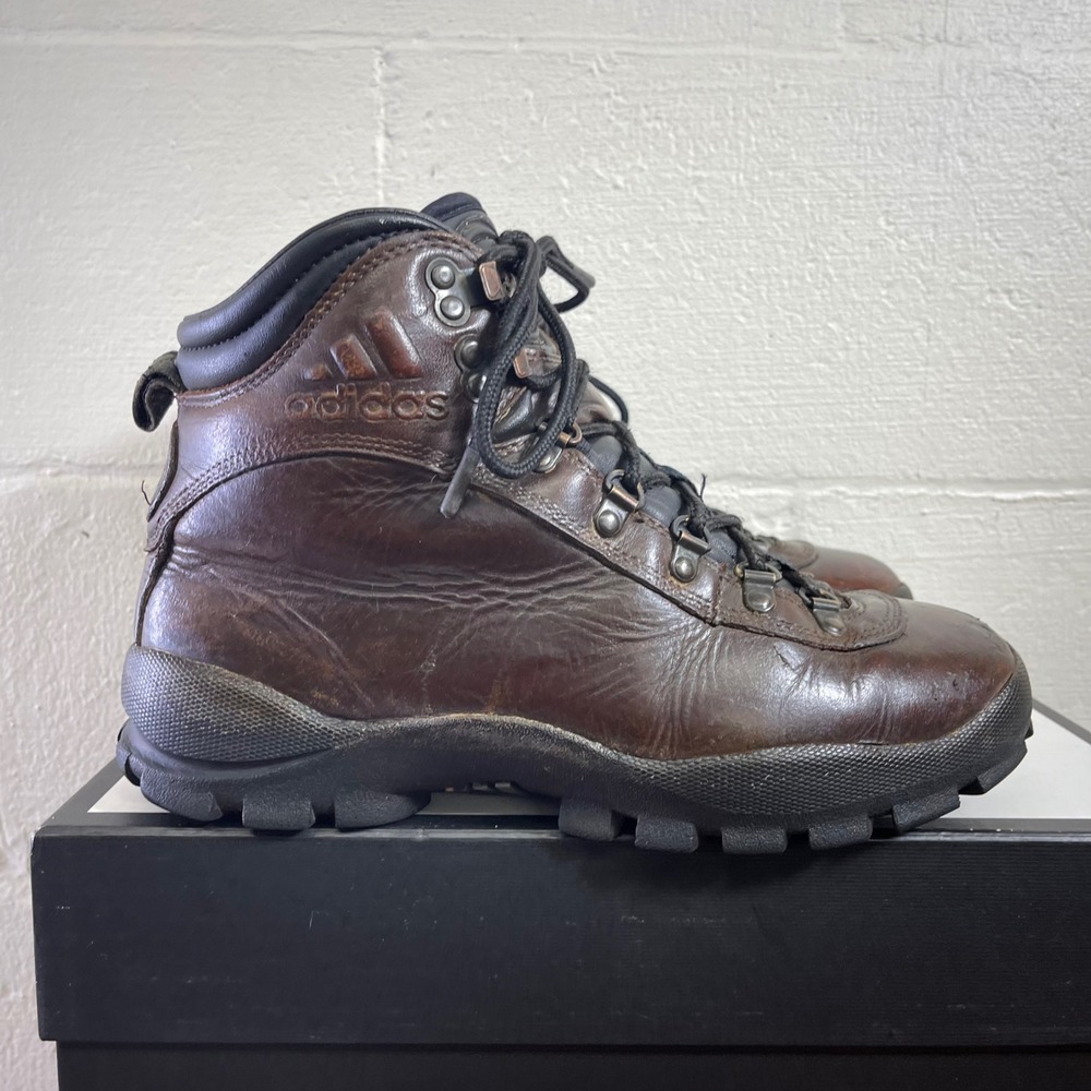 Vintage Adidas 087996 Brown Leather Hiking Boots Lug Sole Lace up Men's 9 US